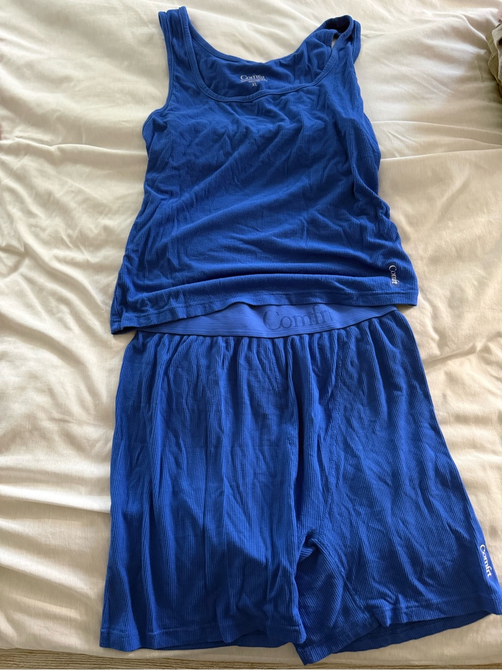 Ribbed Tank & Shorts Sleep Set in Blue
